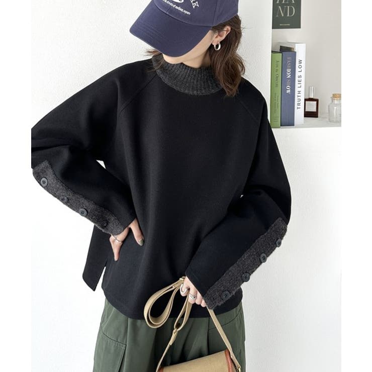 あったかおしゃれ！ 異素材切り替え袖ボタンプルオーバー | Classical Elf  | 詳細画像10 