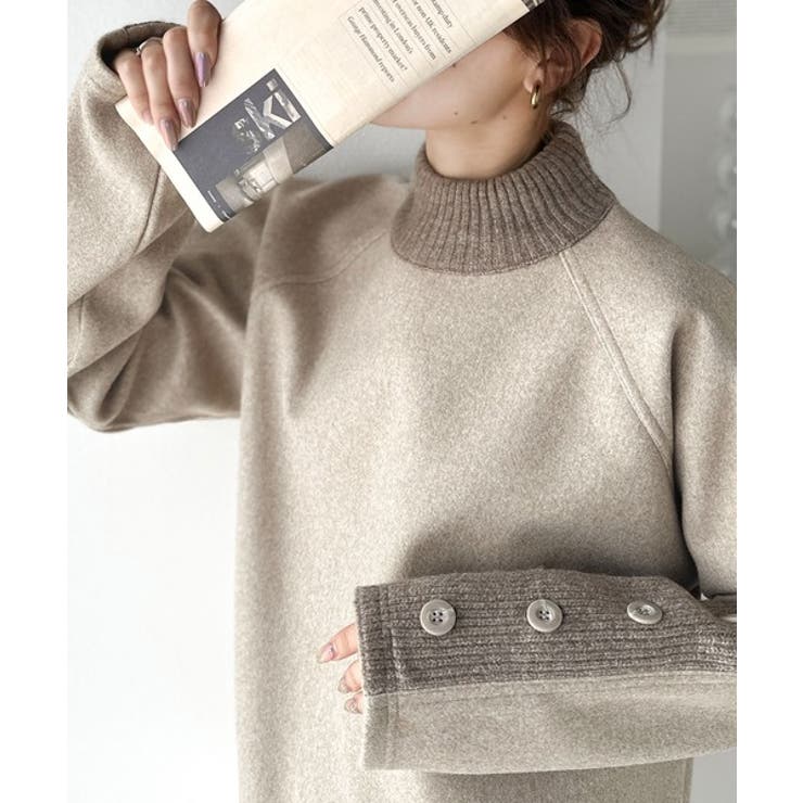 ベージュ | あったかおしゃれ！ 異素材切り替え袖ボタンプルオーバー | Classical Elf 