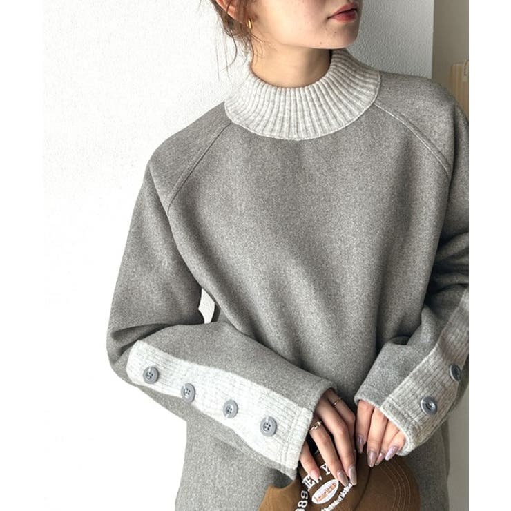 あったかおしゃれ！ 異素材切り替え袖ボタンプルオーバー | Classical Elf  | 詳細画像6 