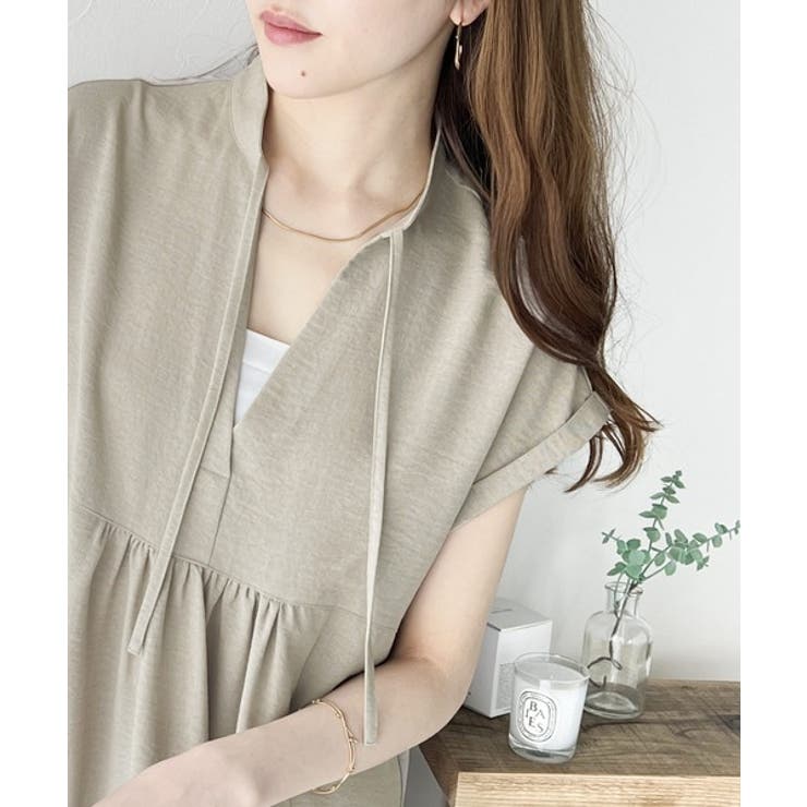 知的エレガント。Vネックフレンチスリーブロングワンピース[品番