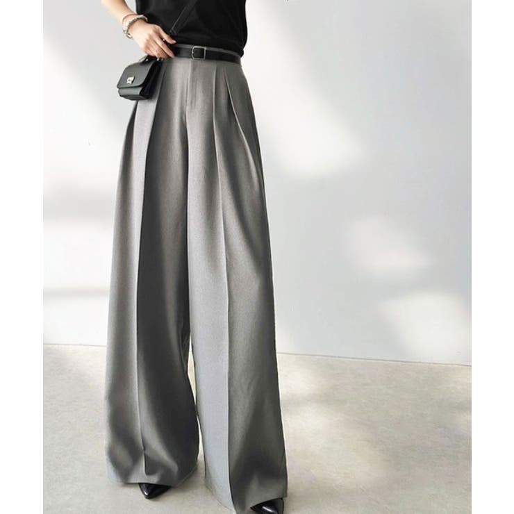 さらっと美脚。細見え2インタックハイウエストワイドスラックスパンツ