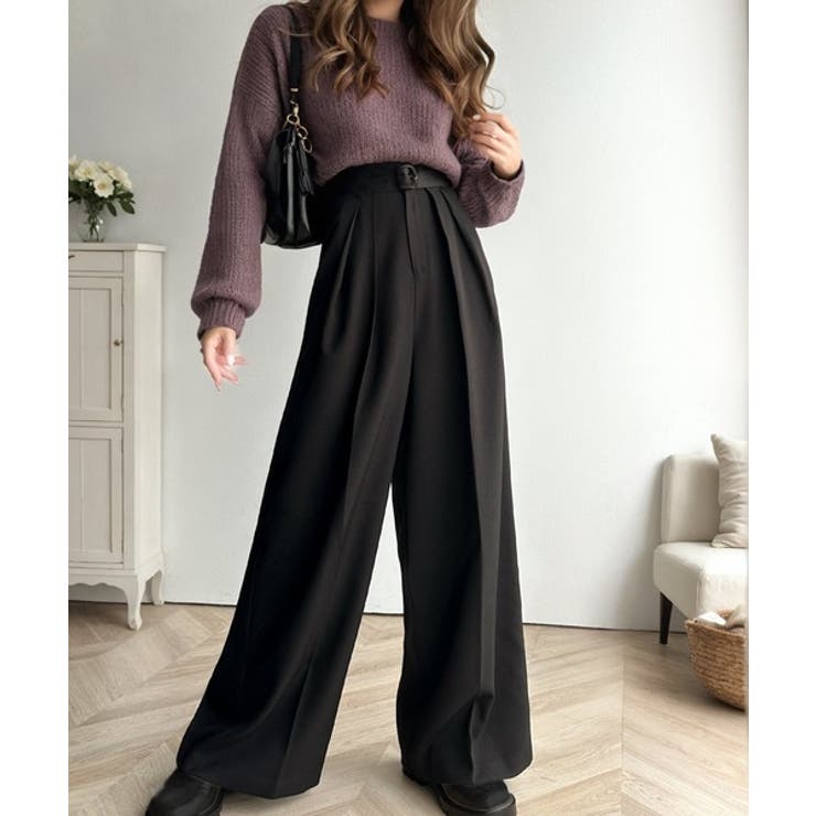 さらっと美脚。細見え2インタックハイウエストワイドスラックスパンツ | Classical Elf  | 詳細画像11 