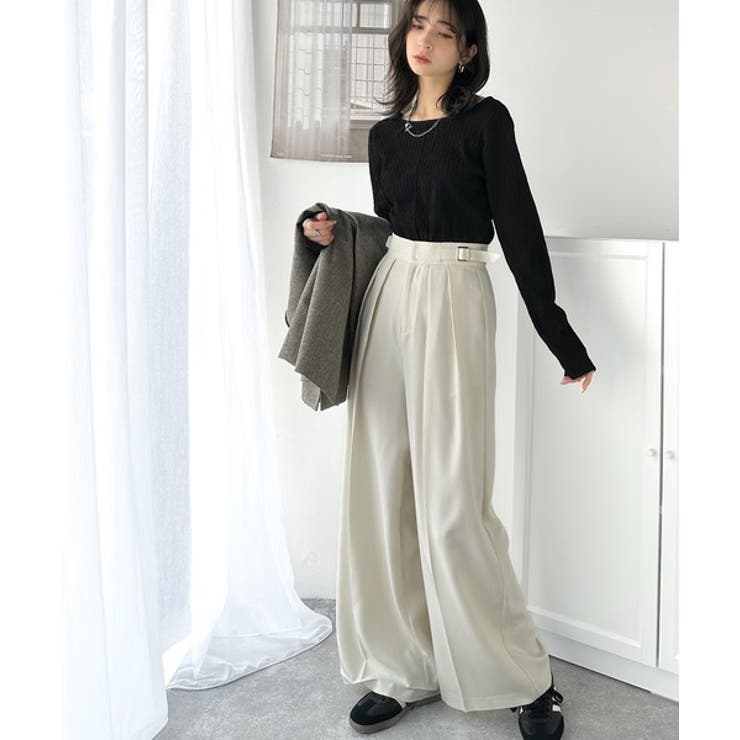 美しいシルエットの優秀パンツ♪サイドベルトハイウエスト2タックワイドパンツ | Classical Elf  | 詳細画像11 