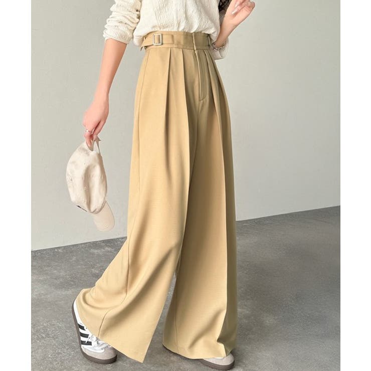 美しいシルエットの優秀パンツ♪サイドベルトハイウエスト2タックワイドパンツ | Classical Elf  | 詳細画像26 