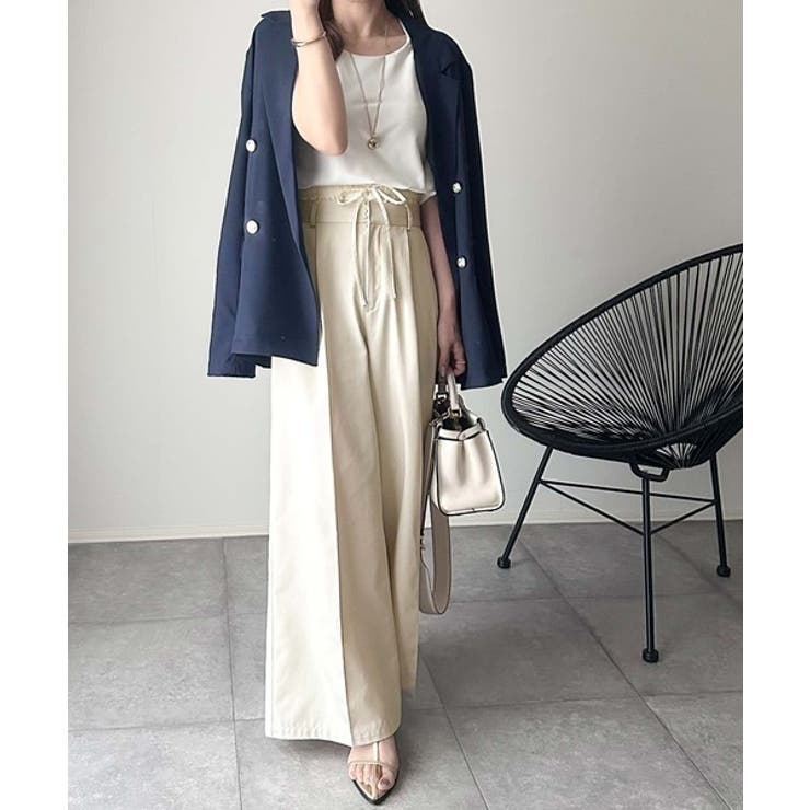 美しいシルエットの優秀パンツ♪Wベルト異素材スラックスワイドパンツ | Classical Elf  | 詳細画像3 