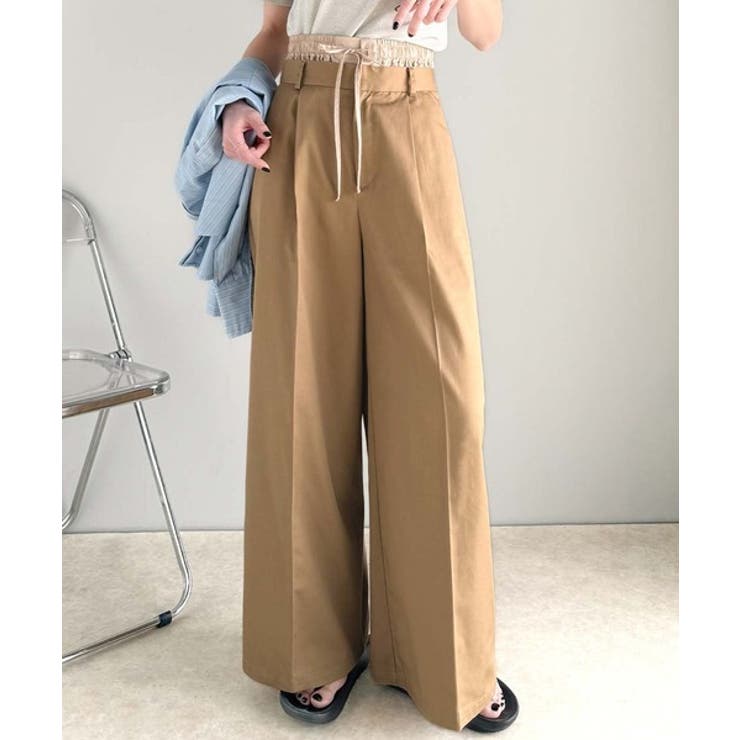 美しいシルエットの優秀パンツ♪Wベルト異素材スラックスワイドパンツ | Classical Elf  | 詳細画像22 