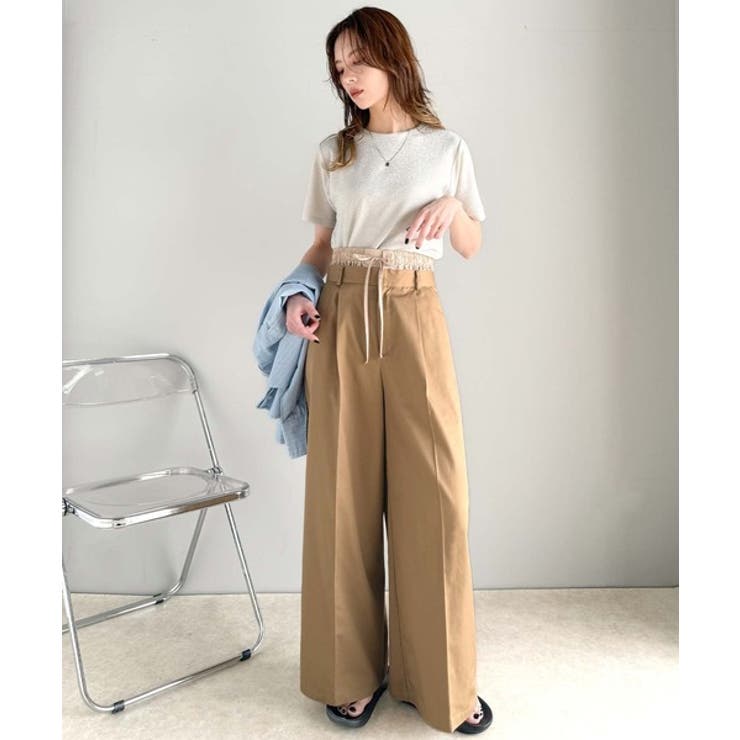 美しいシルエットの優秀パンツ♪Wベルト異素材スラックスワイドパンツ | Classical Elf  | 詳細画像26 