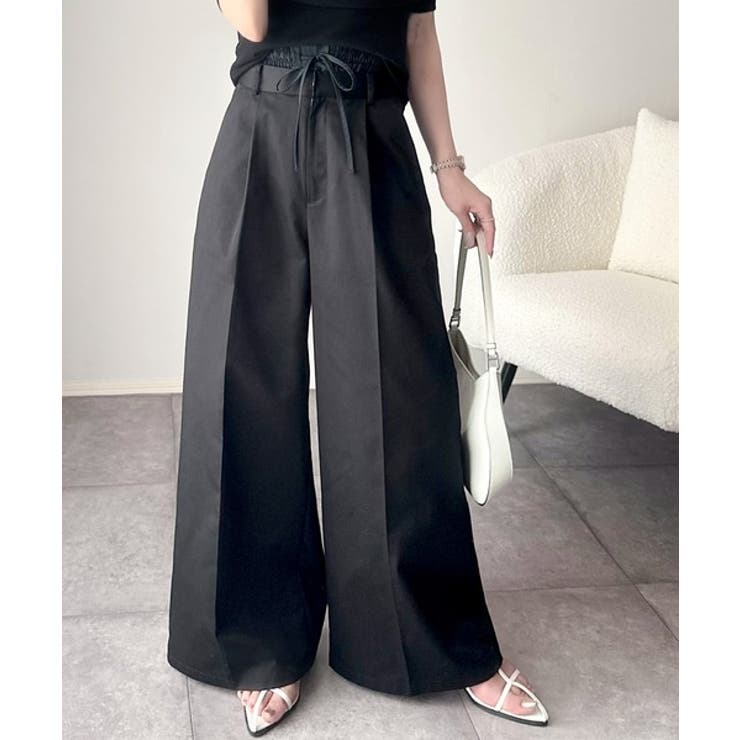 美しいシルエットの優秀パンツ♪Wベルト異素材スラックスワイドパンツ | Classical Elf  | 詳細画像15 