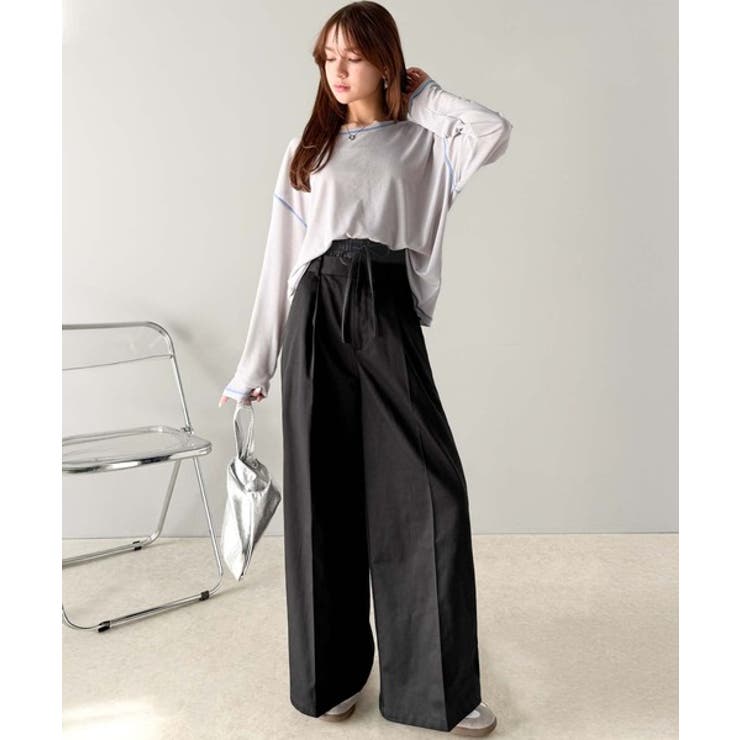 美しいシルエットの優秀パンツ♪Wベルト異素材スラックスワイドパンツ | Classical Elf  | 詳細画像20 