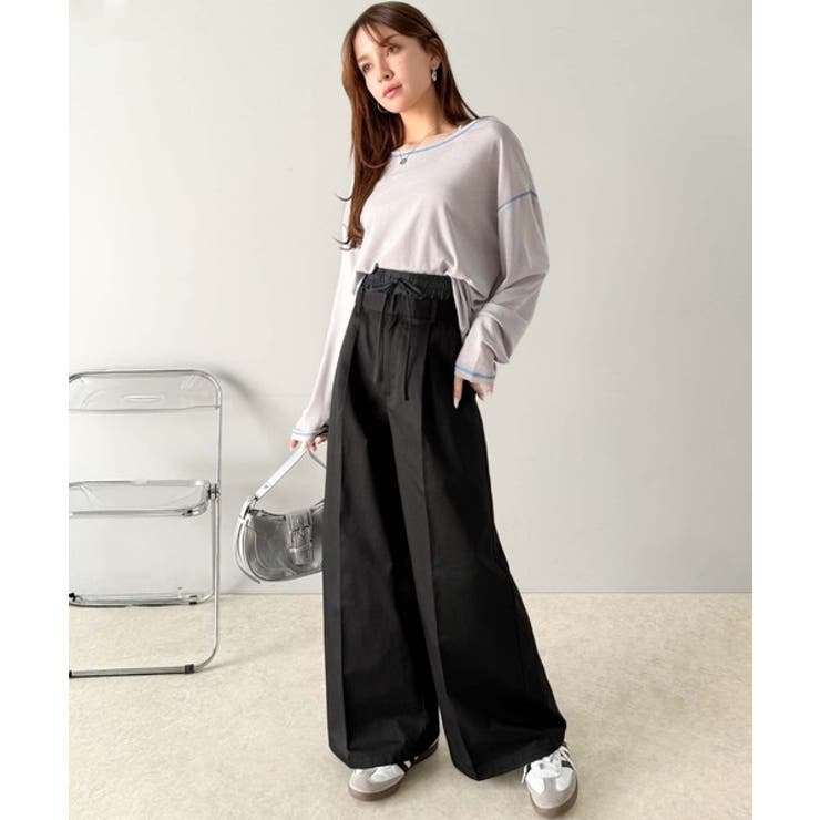 美しいシルエットの優秀パンツ♪Wベルト異素材スラックスワイドパンツ | Classical Elf  | 詳細画像19 