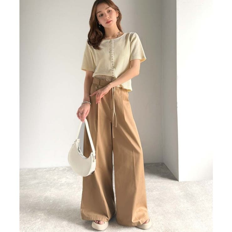 美しいシルエットの優秀パンツ♪Wベルト異素材スラックスワイドパンツ | Classical Elf  | 詳細画像23 