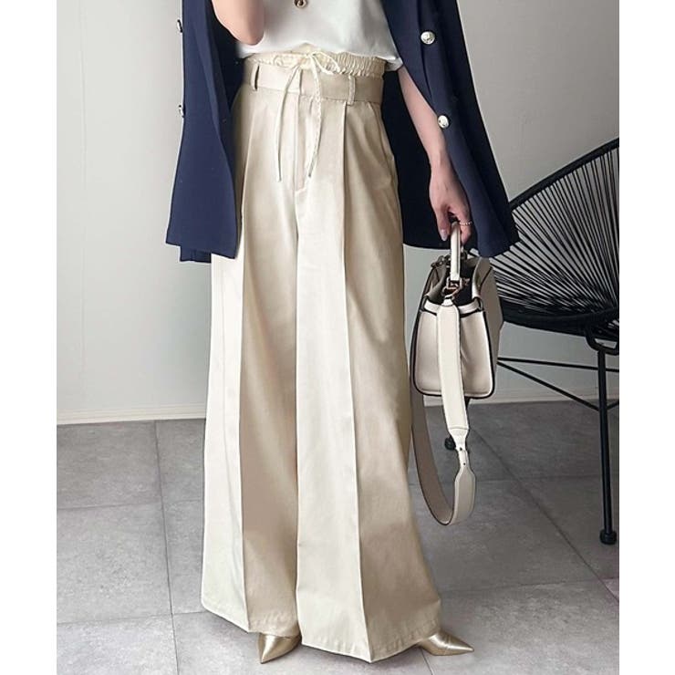 エクリュ | 美しいシルエットの優秀パンツ♪Wベルト異素材スラックスワイドパンツ | Classical Elf 