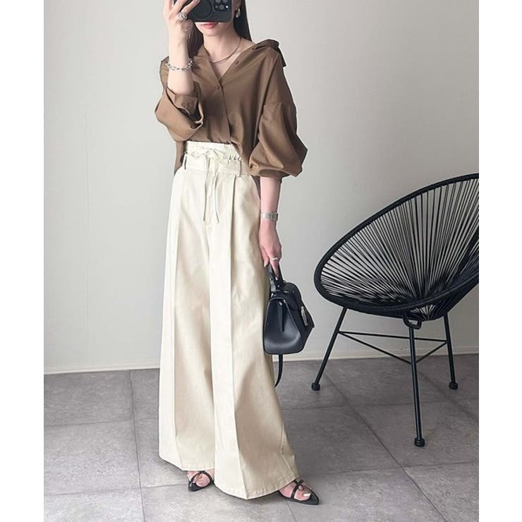 美しいシルエットの優秀パンツ♪Wベルト異素材スラックスワイドパンツ | Classical Elf  | 詳細画像6 