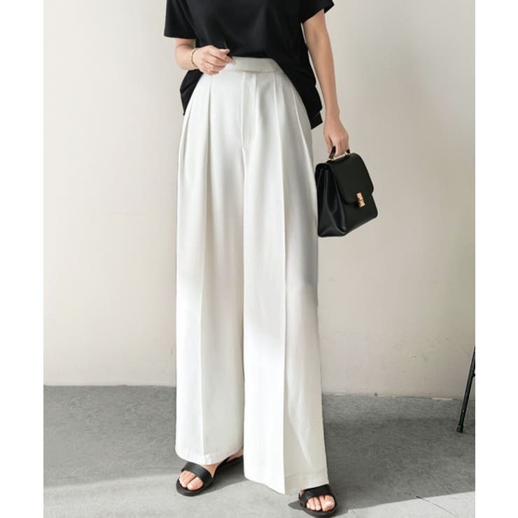 すっきりシルエット。防シワ効果素材2タックハイウエストワイドパンツ | Classical Elf  | 詳細画像12 