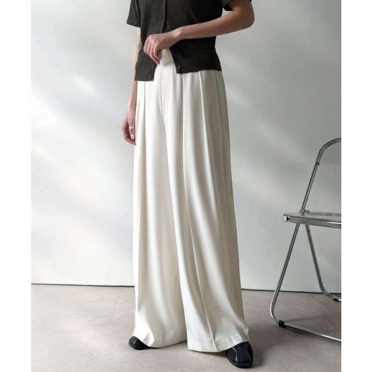 すっきりシルエット。防シワ効果素材2タックハイウエストワイドパンツ | Classical Elf  | 詳細画像13 