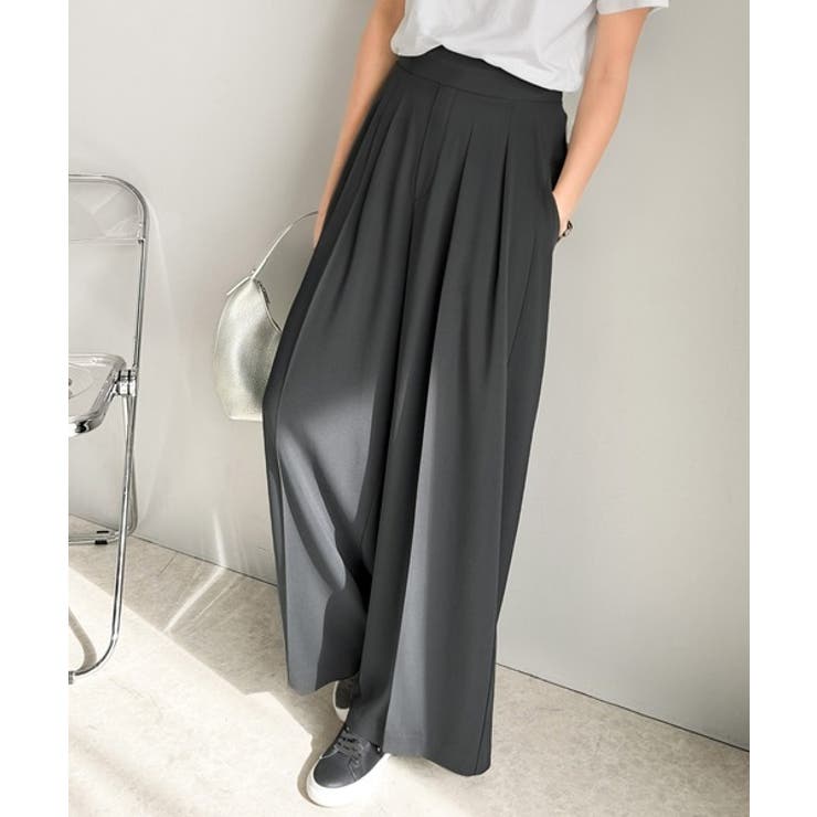 すっきりシルエット。防シワ効果素材2タックハイウエストワイドパンツ | Classical Elf  | 詳細画像23 