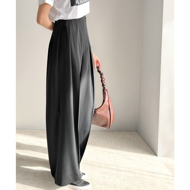 すっきりシルエット。防シワ効果素材2タックハイウエストワイドパンツ | Classical Elf  | 詳細画像24 