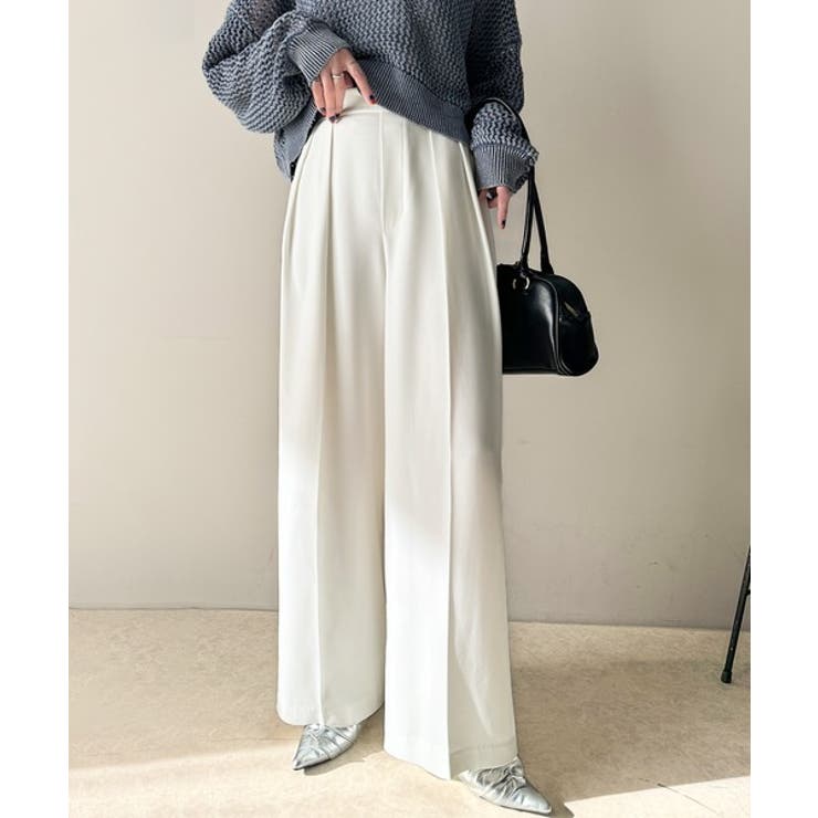 すっきりシルエット。防シワ効果素材2タックハイウエストワイドパンツ | Classical Elf  | 詳細画像6 