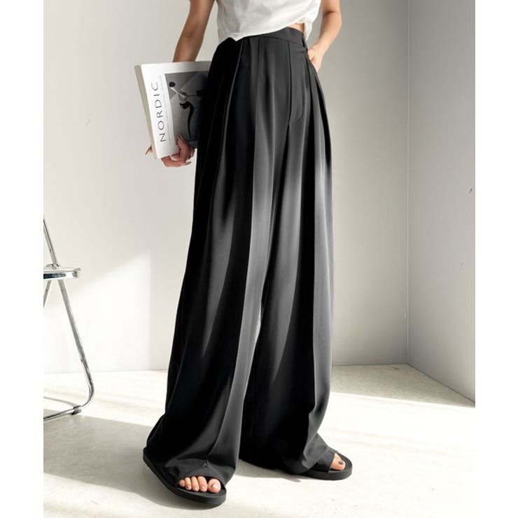 すっきりシルエット。防シワ効果素材2タックハイウエストワイドパンツ | Classical Elf  | 詳細画像4 