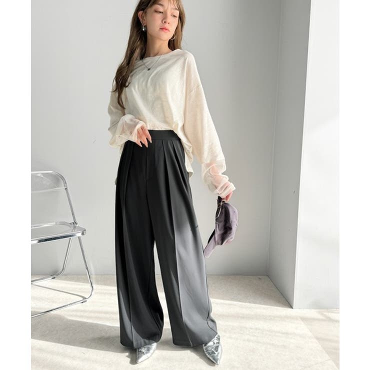 すっきりシルエット。防シワ効果素材2タックハイウエストワイドパンツ | Classical Elf  | 詳細画像19 