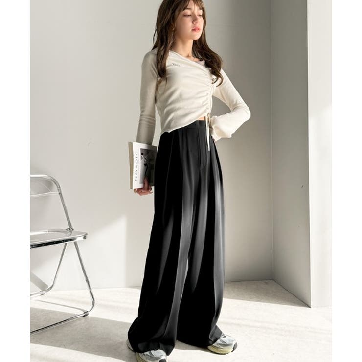 すっきりシルエット。防シワ効果素材2タックハイウエストワイドパンツ | Classical Elf  | 詳細画像17 