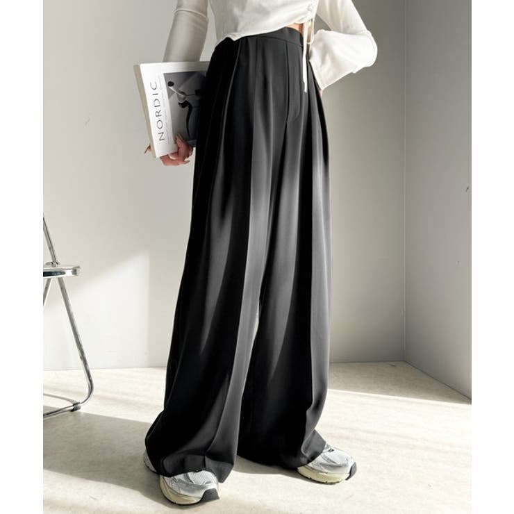 すっきりシルエット。防シワ効果素材2タックハイウエストワイドパンツ | Classical Elf  | 詳細画像10 