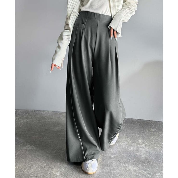 トレンドライクな美シルエット。パイピングジャージワイドパンツ（接触冷感機能 防シ… | Classical Elf  | 詳細画像10 