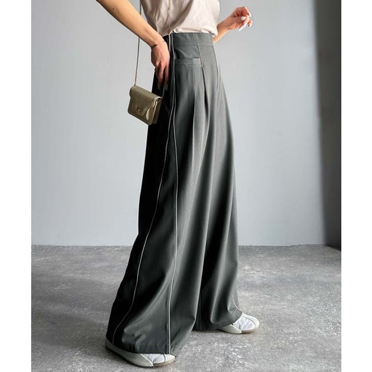 チャコール | トレンドライクな美シルエット。パイピングジャージワイドパンツ（接触冷感機能 防シ… | Classical Elf 