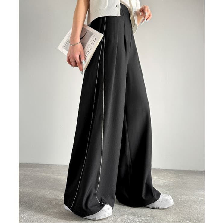 トレンドライクな美シルエット。パイピングジャージワイドパンツ（接触冷感機能 防シ… | Classical Elf  | 詳細画像1 