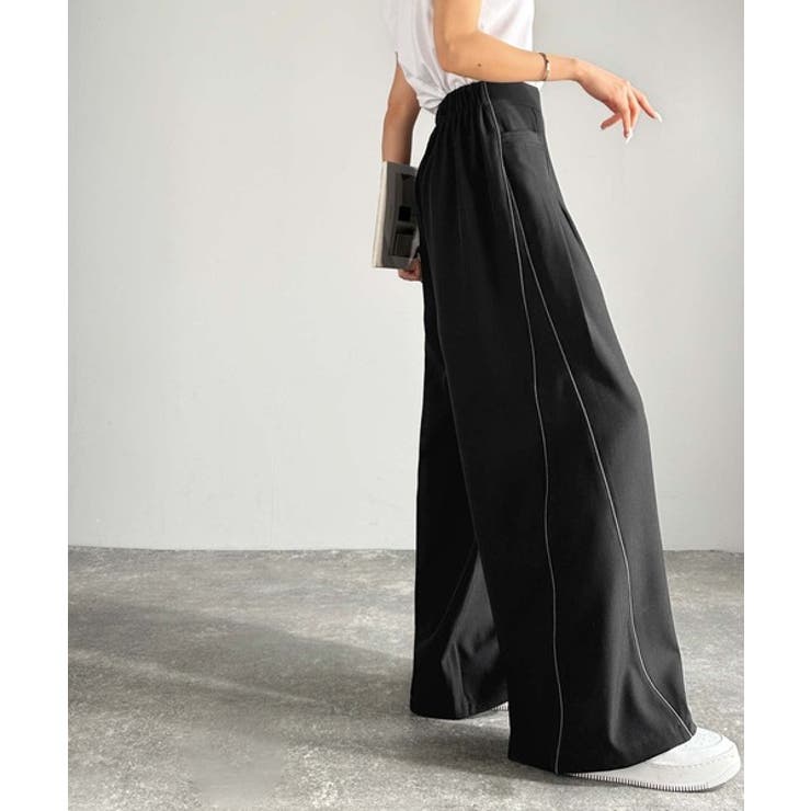 トレンドライクな美シルエット。パイピングジャージワイドパンツ（接触冷感機能 防シ… | Classical Elf  | 詳細画像5 