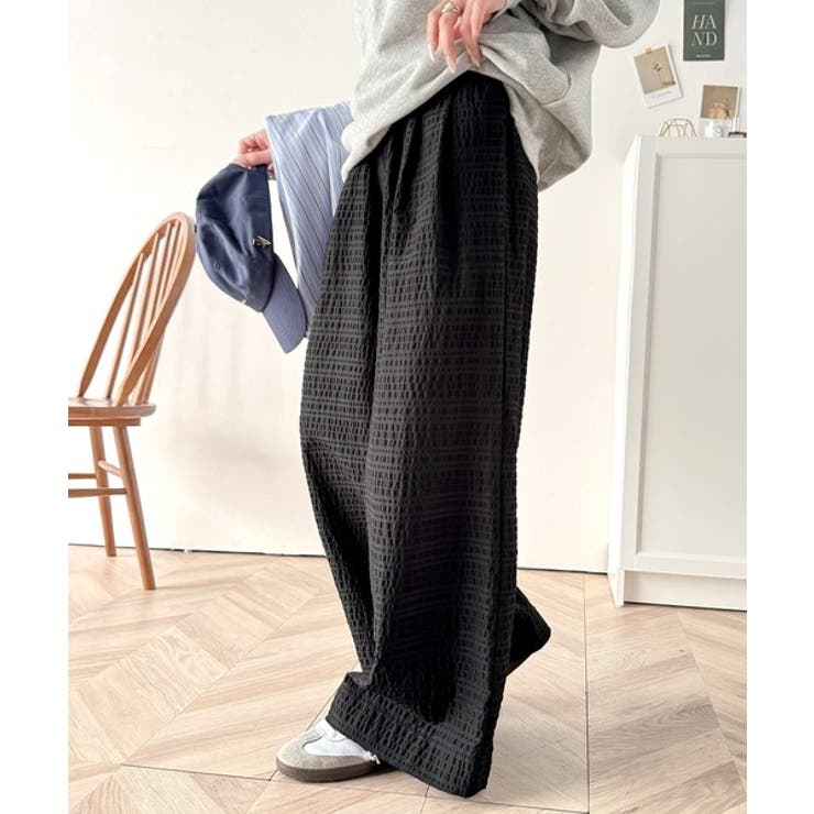 スタイリッシュデザイン&大人リラックシー。美脚魅せサッカー素材ワイドストレートイ… | Classical Elf  | 詳細画像6 