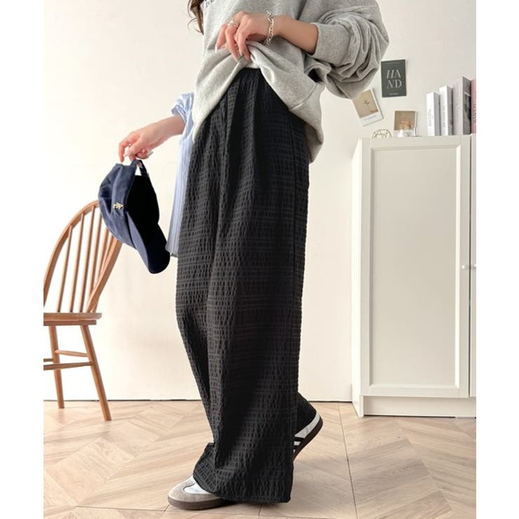 スタイリッシュデザイン&大人リラックシー。美脚魅せサッカー素材ワイドストレートイ… | Classical Elf  | 詳細画像8 