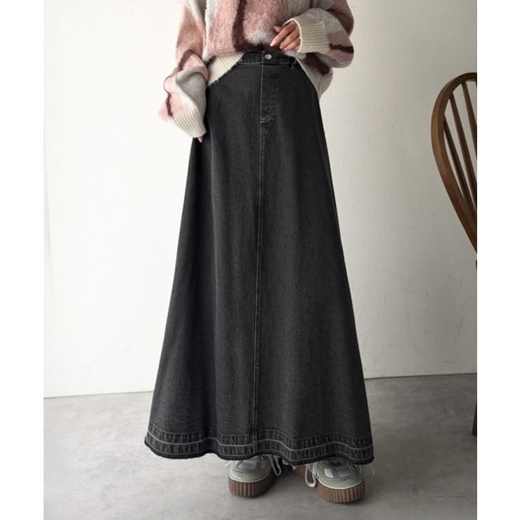 ブラック | 綿100％ 主役級の美フレアスカートでコーデの格上げ デニムフレアスカート（ロン… | Classical Elf 