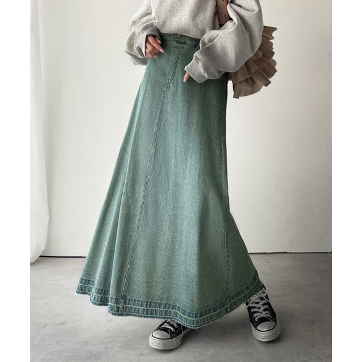 ブルー | 綿100％ 主役級の美フレアスカートでコーデの格上げ デニムフレアスカート（ロン… | Classical Elf 
