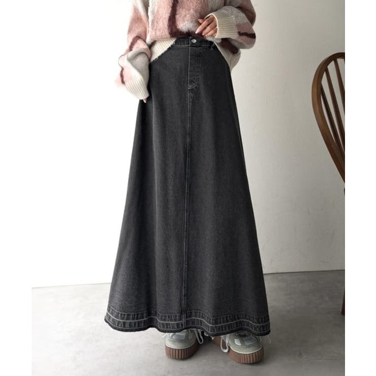 綿100％ 主役級の美フレアスカートでコーデの格上げ デニムフレアスカート（ロン… | Classical Elf  | 詳細画像1 