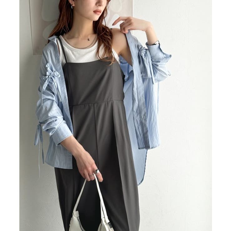 脚長美シルエット！センタープレス入りストレッチキャミサロペット | Classical Elf  | 詳細画像9 