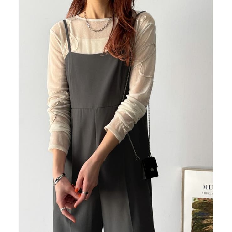 脚長美シルエット！センタープレス入りストレッチキャミサロペット | Classical Elf  | 詳細画像11 