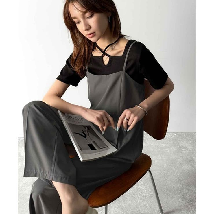 脚長美シルエット！センタープレス入りストレッチキャミサロペット | Classical Elf  | 詳細画像22 