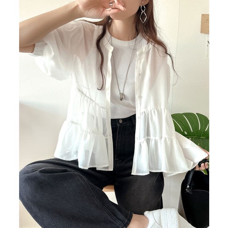 ふんわりフリルで可愛さ倍増！2重ボリューム袖透けティアードブラウス（半袖） | Classical Elf  | 詳細画像7 