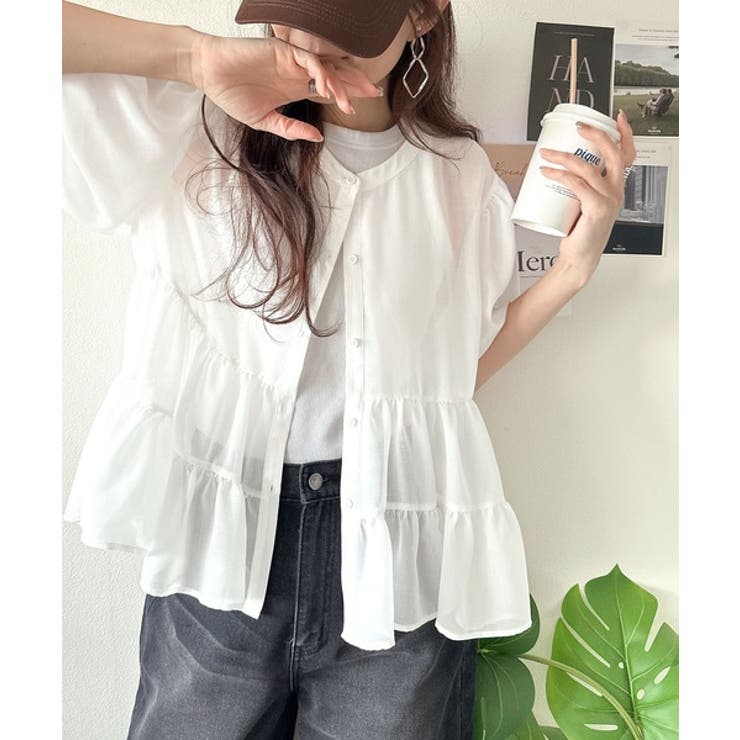 ふんわりフリルで可愛さ倍増！2重ボリューム袖透けティアードブラウス（半袖） | Classical Elf  | 詳細画像8 