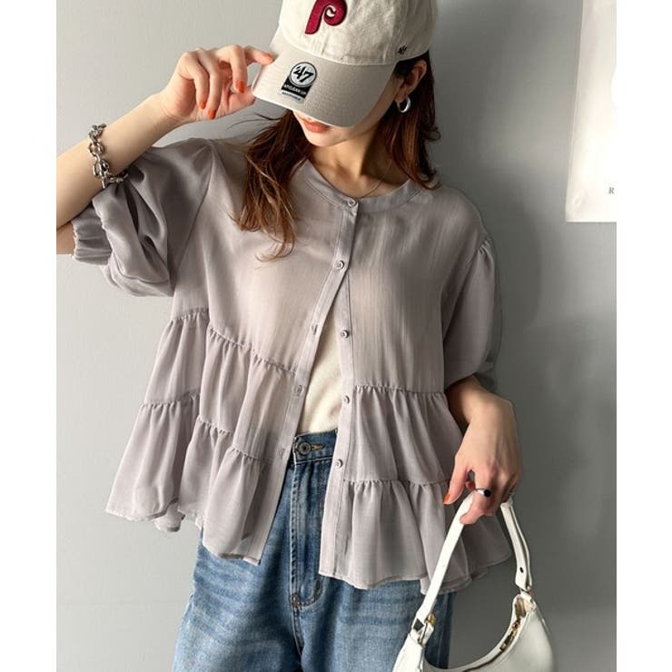 ふんわりフリルで可愛さ倍増！2重ボリューム袖透けティアードブラウス（半袖） | Classical Elf  | 詳細画像10 