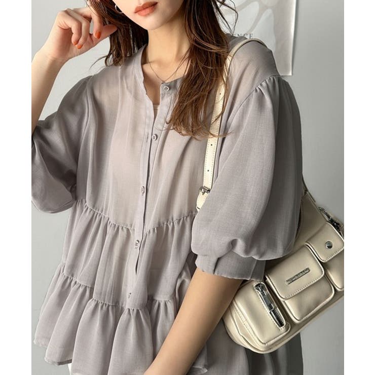 ふんわりフリルで可愛さ倍増！2重ボリューム袖透けティアードブラウス（半袖） | Classical Elf  | 詳細画像11 