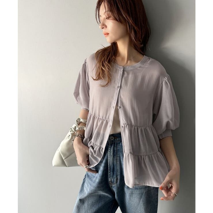 ふんわりフリルで可愛さ倍増！2重ボリューム袖透けティアードブラウス（半袖） | Classical Elf  | 詳細画像13 