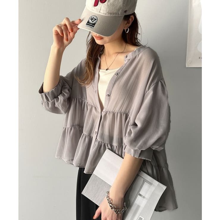 ふんわりフリルで可愛さ倍増！2重ボリューム袖透けティアードブラウス（半袖） | Classical Elf  | 詳細画像15 