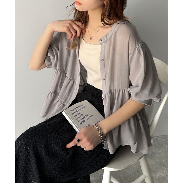 ふんわりフリルで可愛さ倍増！2重ボリューム袖透けティアードブラウス（半袖） | Classical Elf  | 詳細画像16 