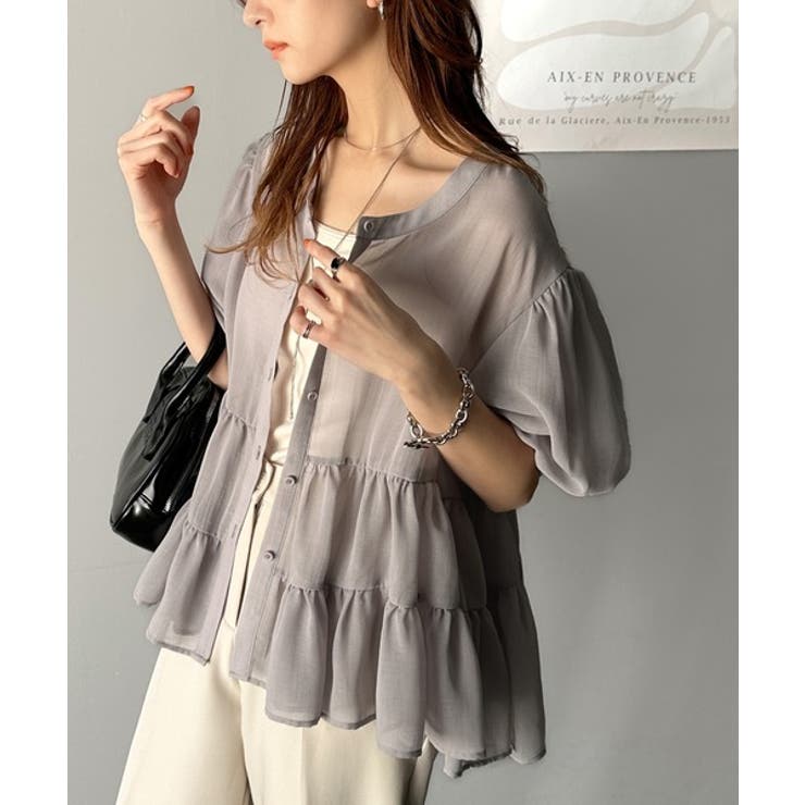 ふんわりフリルで可愛さ倍増！2重ボリューム袖透けティアードブラウス（半袖） | Classical Elf  | 詳細画像20 