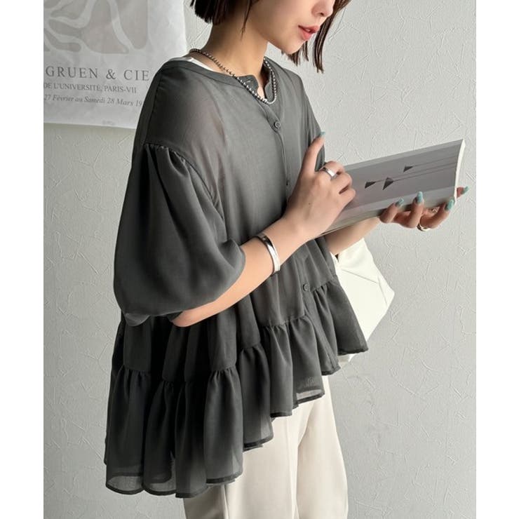 ふんわりフリルで可愛さ倍増！2重ボリューム袖透けティアードブラウス（半袖） | Classical Elf  | 詳細画像27 