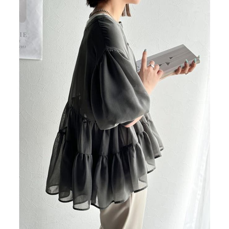 ふんわりフリルで可愛さ倍増！2重ボリューム袖透けティアードブラウス（半袖） | Classical Elf  | 詳細画像28 