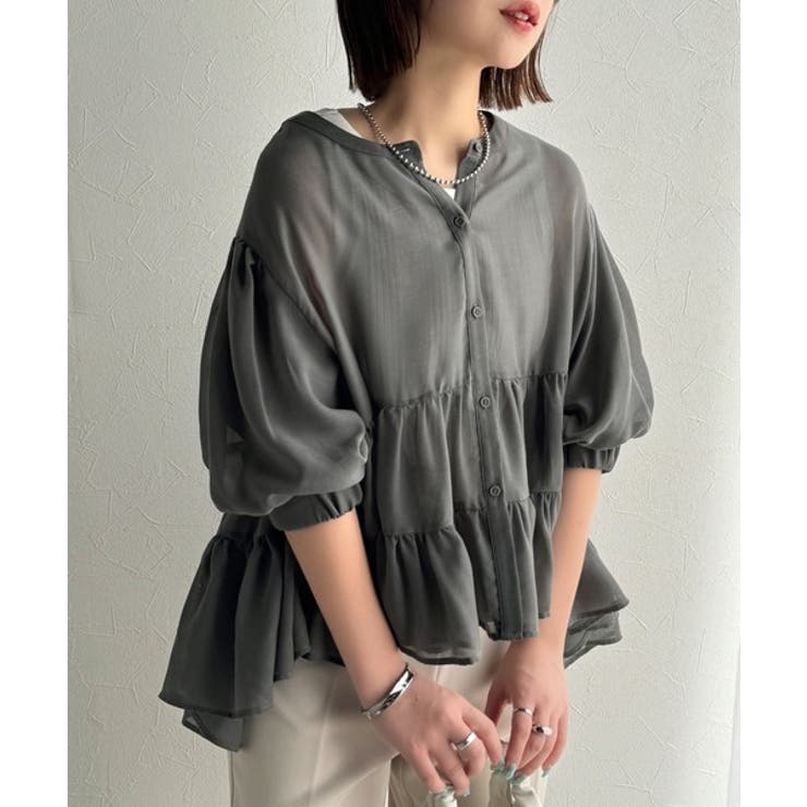 ふんわりフリルで可愛さ倍増！2重ボリューム袖透けティアードブラウス（半袖） | Classical Elf  | 詳細画像29 