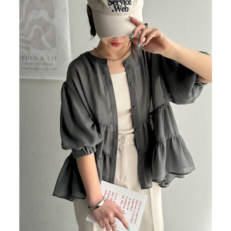 ふんわりフリルで可愛さ倍増！2重ボリューム袖透けティアードブラウス（半袖） | Classical Elf  | 詳細画像30 